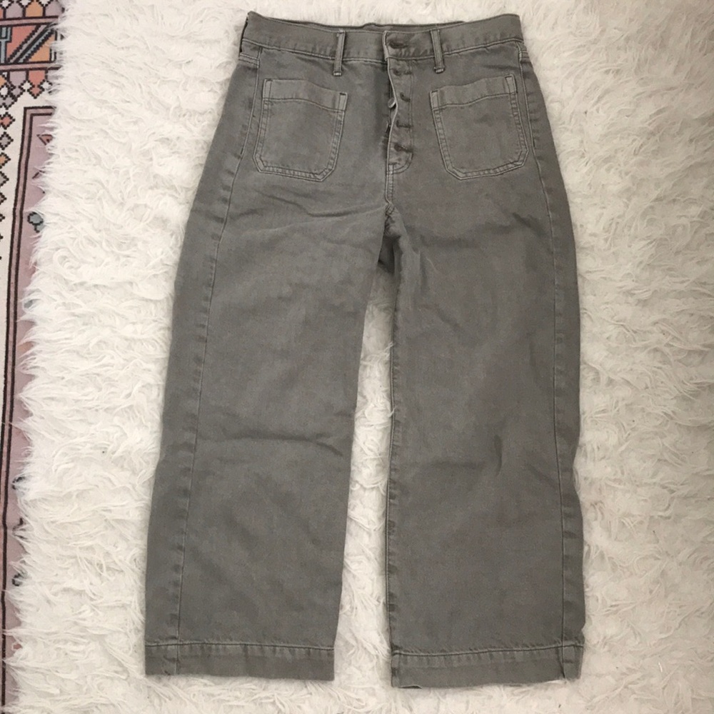 denim wide leg high waisted button up pants